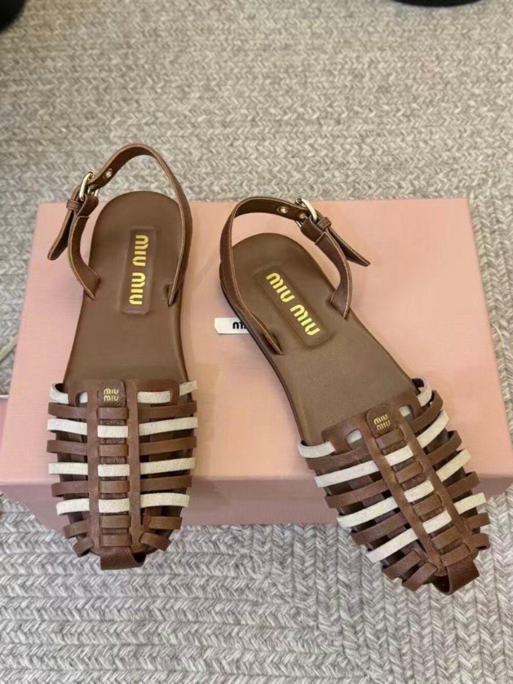 Miu Miu Brown Woven Sandals